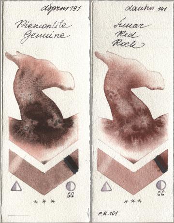 Daniel Smith 191 Piemontite Genuine, 141 Lunar Red Ro watercolor swatch