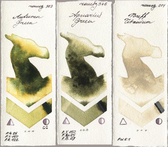 Roman Szmal Aquarius 363 Autumn Green vs 346 Aquarius Green vs 201 Buff Titanium watercolor swatch