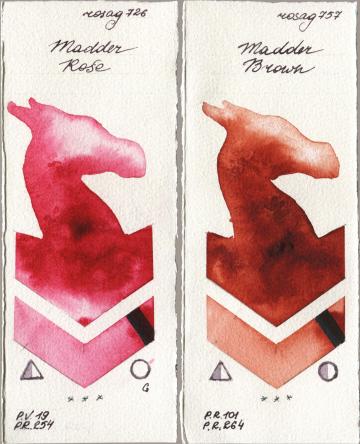 Rosa Gallery 726 Madder Rose, 757 Madder Bro watercolor swatch
