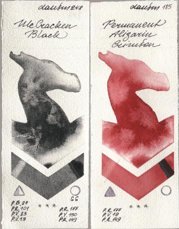 Daniel Smith 248 McCracken Black, 185 Permanent Alizarin Crims watercolor swatch