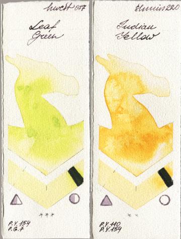 Holbein Artists Watercolor 077 Leaf Green vs Shminke Horadam Aquarell 220 Indian Yellow watercolor swatch