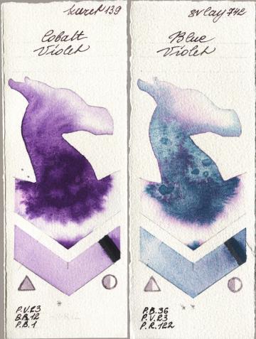 Kuretake Gansai Tambi 139 Cobalt Violet vs SuperVision 742 Blue Violet watercolor swatch
