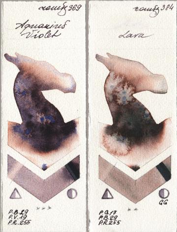 Roman Szmal Aquarius 369 Aquarius Violet vs 384 Lava watercolor swatch