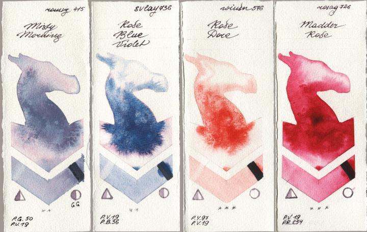 Roman Szmal Aquarius 415 Misty Morning vs SuperVision 736 Rose Blue Violet vs Winsor & Newton Professional 576 Rose Dore vs Rosa Gallery 726 Madder Rose watercolor swatch
