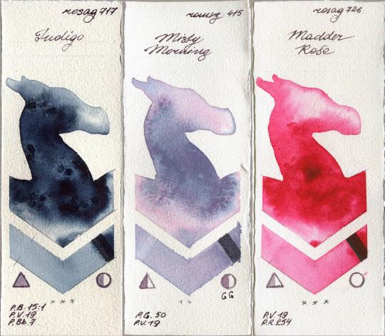 Rosa Gallery 717 Indigo vs Roman Szmal Aquarius 415 Misty Morning vs 726 Madder Rose watercolor swatch