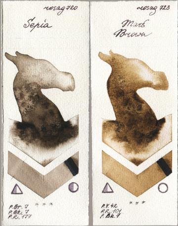 Rosa Gallery 720 Sepia vs 723 Mars Brown watercolor swatch