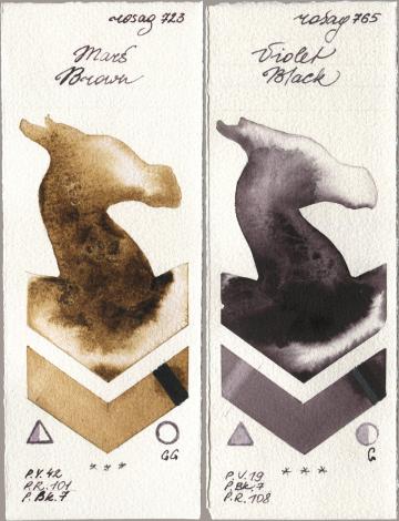 Rosa Gallery 723 Mars Brown, 765 Violet Bla watercolor swatch