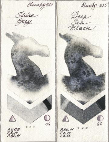 Shminke Horadam Aquarell 935 Shire Grey, 955 Deep Sea Bla watercolor swatch