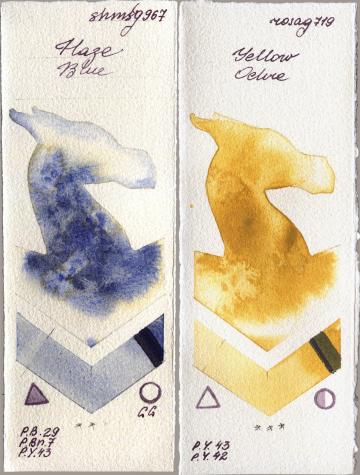 Shminke Horadam Aquarell 967 Haze Blue vs Rosa Gallery 719 Yellow Ochre watercolor swatch