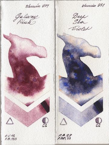 Shminke Horadam Aquarell 971 Galaxy Pink vs 951 Deep Sea Violet watercolor swatch
