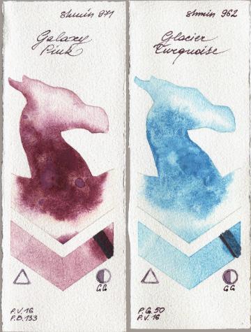Shminke Horadam Aquarell 971 Galaxy Pink vs 962 Glacier Turquoise watercolor swatch