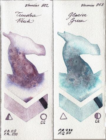 Shminke Horadam Aquarell 982 Tundra Pink vs 963 Glacier Green watercolor swatch