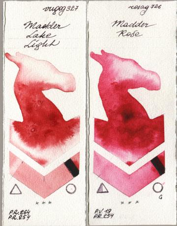 Royal Talens Van Gogh Watercolour 327 Madder Lake Light, Rosa Gallery 726 Madder Ro watercolor swatch