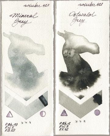 Winsor & Newton Professional 427 Mineral Grey vs 428 Ostwald Grey watercolor swatch