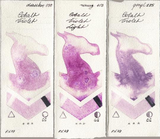 Daniel Smith 030 Cobalt Violet, Roman Szmal Aquarius 403 Cobalt Violet Light, Golden QOR 285 Cobalt Viol watercolor swatch