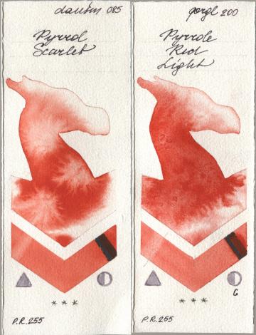Daniel Smith 085 Pyrrol Scarlet, Golden QOR 200 Pyrrole Red Lig watercolor swatch