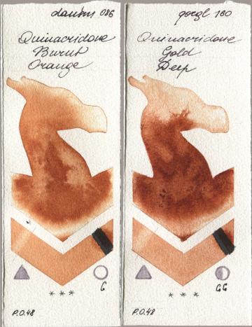 Daniel Smith 086 Quinacridone Burnt Orange, Golden QOR 160 Quinacridone Gold De watercolor swatch
