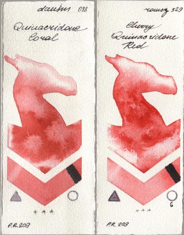 Daniel Smith 088 Quinacridone Coral, Roman Szmal Aquarius 329 Cherry Quinacridone R watercolor swatch