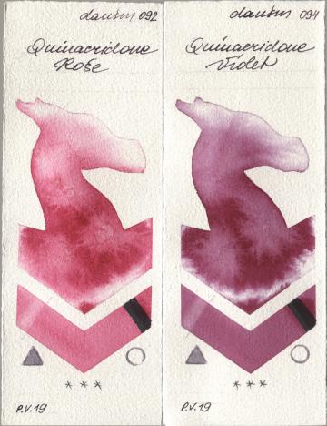 Daniel Smith 092 Quinacridone Rose, 094 Quinacridone Viol watercolor swatch