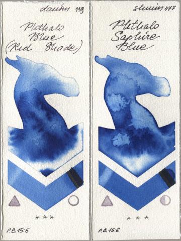 Daniel Smith 119 Phthalo Blue (Red Shade), Shminke Horadam Aquarell 477 Phthalo Saphire Bl watercolor swatch