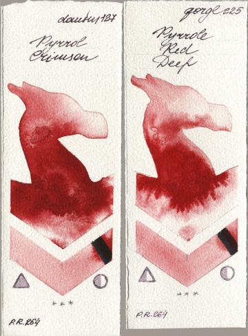 Daniel Smith 127 Pyrrol Crimson vs Golden QOR 225 Pyrrole Red Deep watercolor swatch