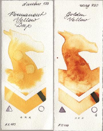 Daniel Smith 133 Permanent Yellow Deep, Rosa Gallery 730 Golden Yell watercolor swatch