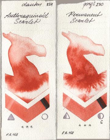 Daniel Smith 224 Anthraquinoid Scarlet, Golden QOR 230 Permanent Scarl watercolor swatch