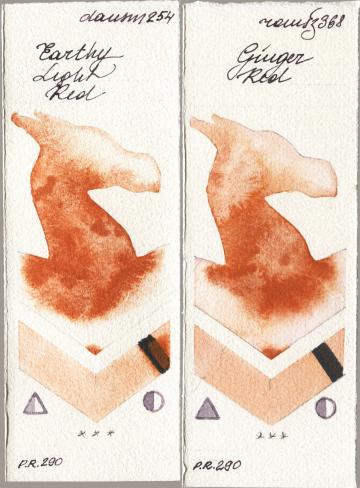 Daniel Smith 254 Earthy Light Red vs Roman Szmal Aquarius 368 Genger Red watercolor swatch