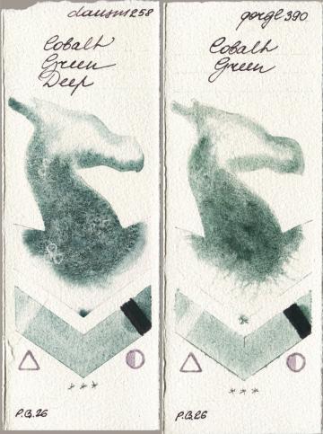 Daniel Smith 258 Cobalt Green Deep vs Golden QOR 390 Cobalt Green watercolor swatch