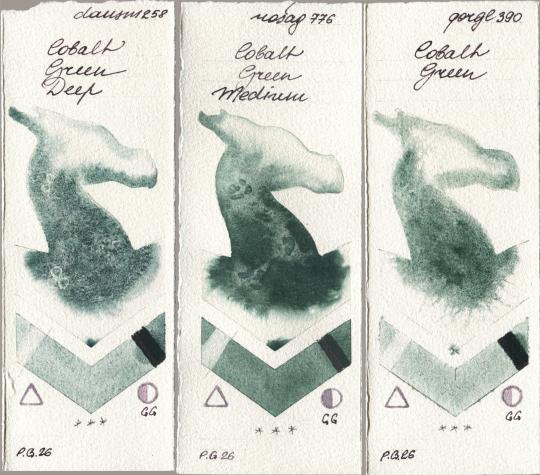 Daniel Smith 258 Cobalt Green Deep, Rosa Gallery 776 Cobalt Green Medium, Golden QOR 390 Cobalt Gre watercolor swatch