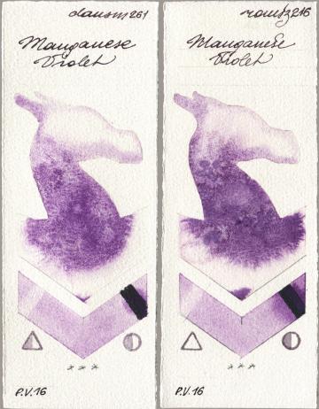 Daniel Smith 261 Manganese Violet vs Roman Szmal Aquarius 216 Manganese Violet watercolor swatch