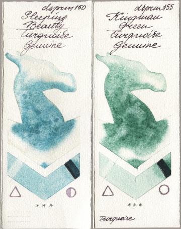 Daniel Smith 150 Sleeping Beauty Turquoise Genuine vs 155 Kingman Green Turquoise Genuine watercolor swatch