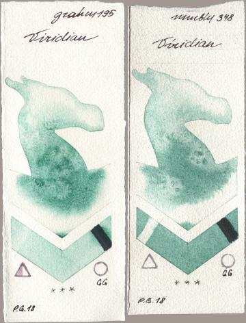 M. Graham & Co. Artists 195 Viridian, Maimeri Blu 348 Viridi watercolor swatch