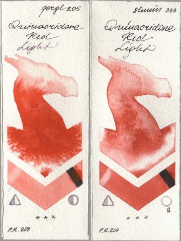 Golden QOR 205 Quinacridone Red Light, Shminke Horadam Aquarell 343 Quinacridone Red Lig watercolor swatch
