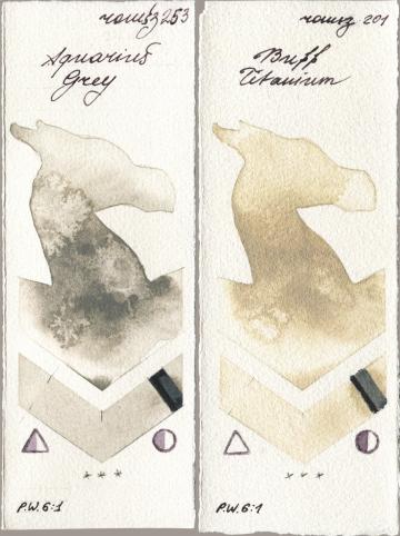 Roman Szmal Aquarius 253 Aquarius Grey vs 201 Buff Titanium watercolor swatch