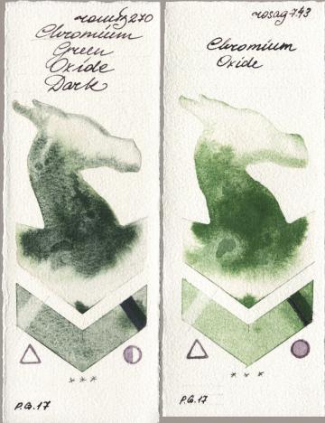 Roman Szmal Aquarius 270 Chromium Green Oxide Dark vs Rosa Gallery 743 Chromium Oxide watercolor swatch