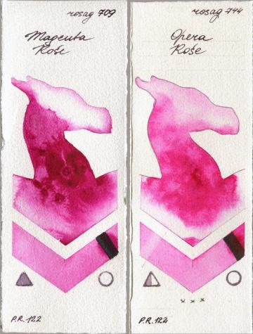 Rosa Gallery 709 Magenta Rose vs 744 Opera Rose watercolor swatch