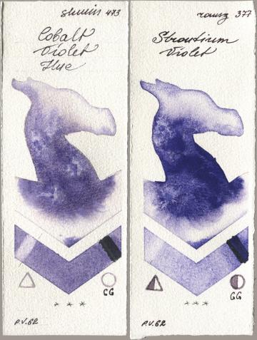 Shminke Horadam Aquarell 473 Cobalt Violet Hue, Roman Szmal Aquarius 377 Strontium Viol watercolor swatch