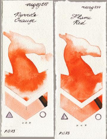 Royal Talens Van Gogh Watercolour 278 Pyrrole Orange vs Rosa Gallery 734 Flame Red watercolor swatch