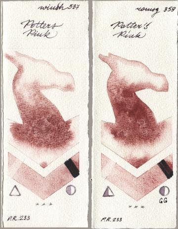 Winsor & Newton Professional 537 Potters Pink vs Roman Szmal Aquarius 359 Potters Pink watercolor swatch
