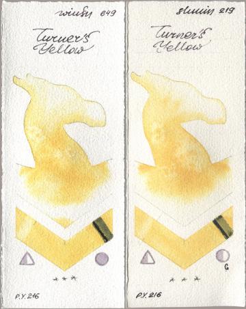Winsor & Newton Professional 649 Turners Yellow, Shminke Horadam Aquarell 219 Turner‘s Yell watercolor swatch