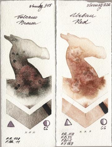 Shminke Horadam Aquarell 915 Volcano Brown vs 926 Urban Red watercolor swatch