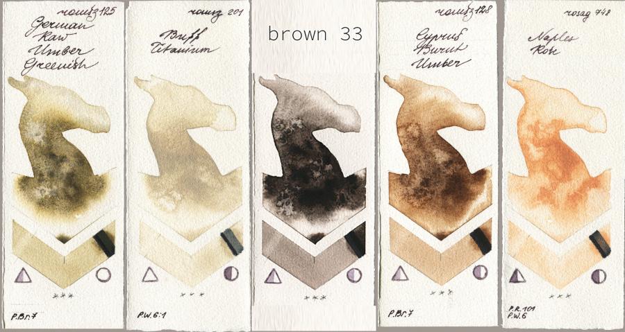 Roman Szmal Aquarius 125 German Raw Umber Greenish vs 201 Buff Titanium vs my 033 brown33 vs 128 Cyprus Burnt Umber vs Rosa Gallery 748 Naples Rose watercolor swatch