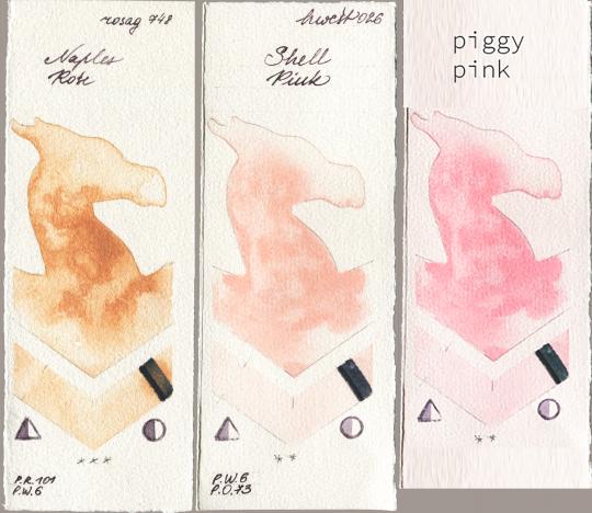 Rosa Gallery 748 Naples Rose vs Holbein Artists Watercolor 026 Shell Pink vs my 031 piggy pink watercolor swatch