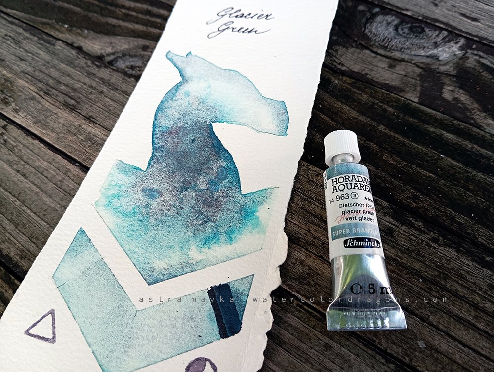 Schmincke Horadam Aquarell 963 Glacier green swatch and tube color separation Potters Pink Cobalt