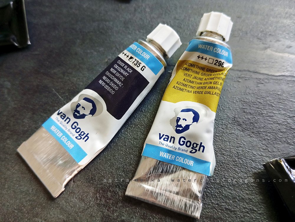 Van Gogh paint tubes Royal Talens 296 Azomethine Green Yellow 735 Oxide Black