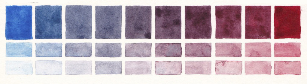 Ultramarine Spectral by Rosa Gallery and Magenta Rose by Rosa Gallery watercolor paints mixing swatch